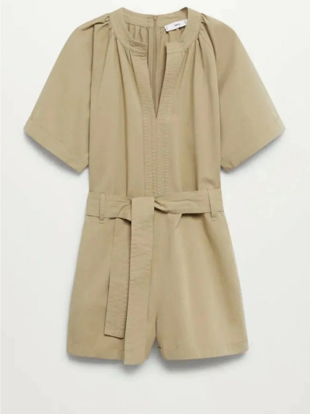 Mango MNG NEW Roli Belted Romper Cotton Utility Khaki Short Sleeve Womens XS